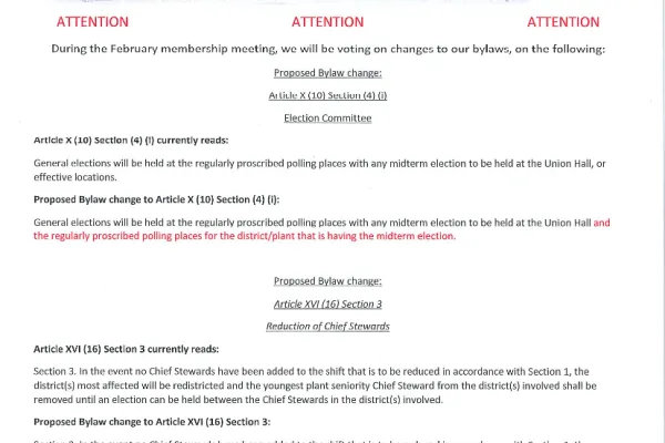 Attention! Proposed Local 685 Bylaw changes